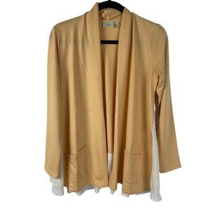 LOGO by Lori Goldstein Cardigan Top Size XXS Yellow w/Ivory Chiffon Trim